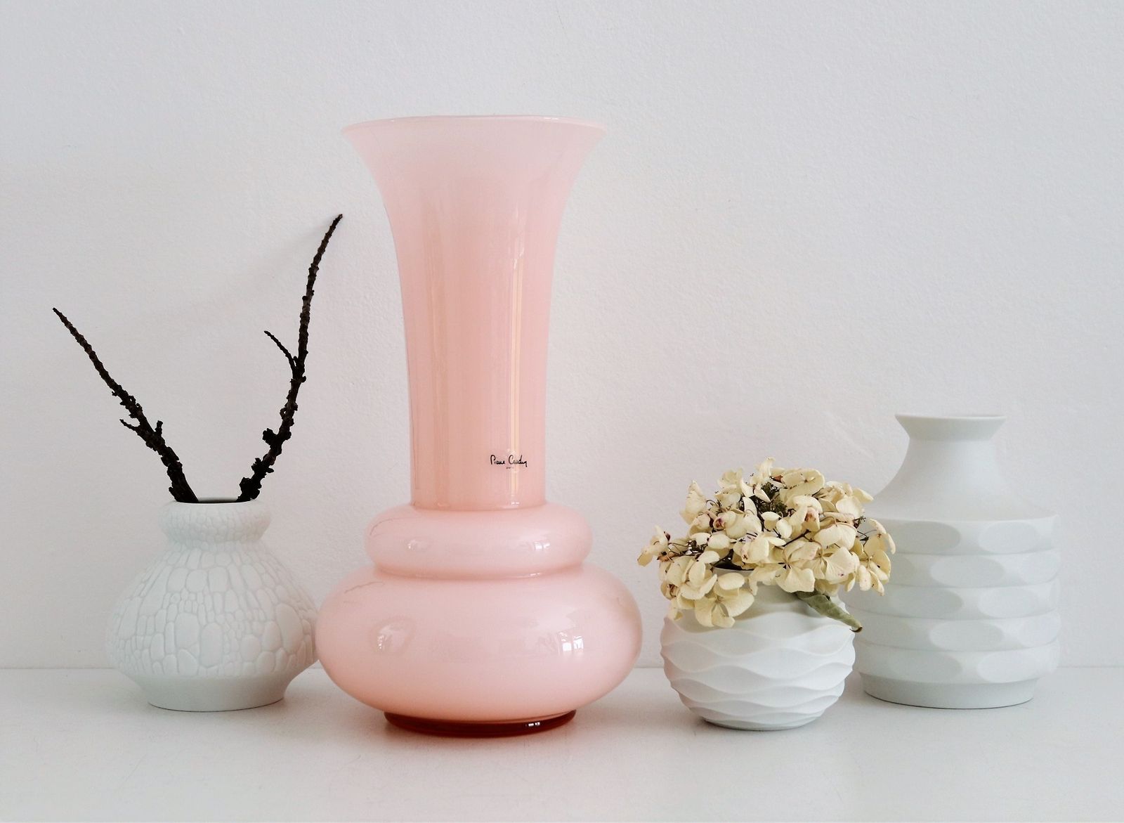 Home Decor French Pink Flower Glass Vase Signed From Pierre Cardin, 1980s photo
