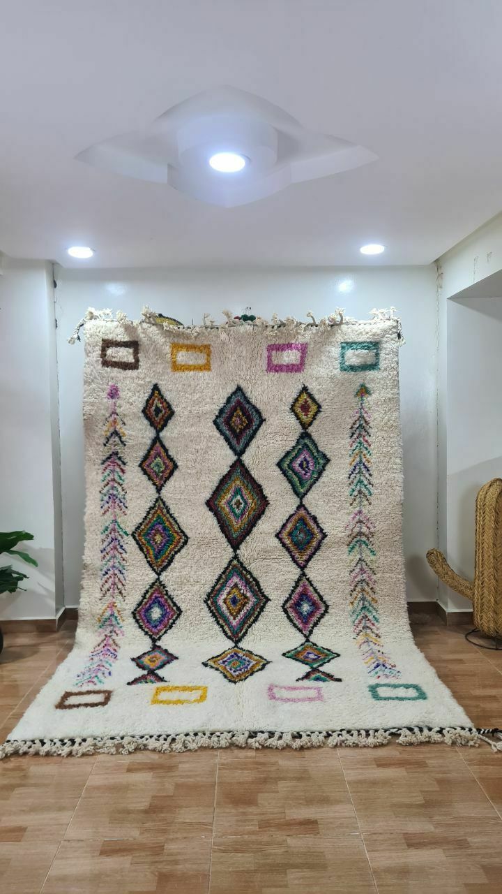 Traditional Moroccan Beni Ouarain Rug With Colorful Diamond Motifs – Handwoven Berber Carpet