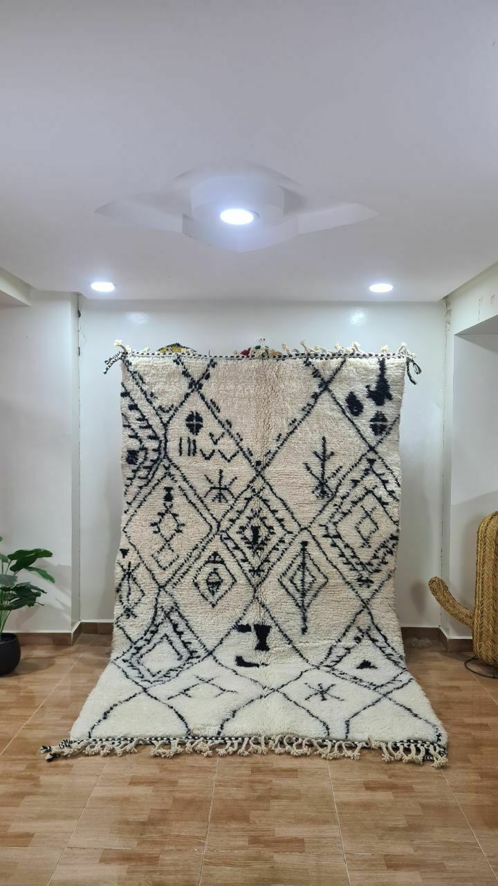 Authentic Moroccan Beni Ouarain Rug With Traditional Berber Symbols – Handwoven Wool Carpet photo furniture