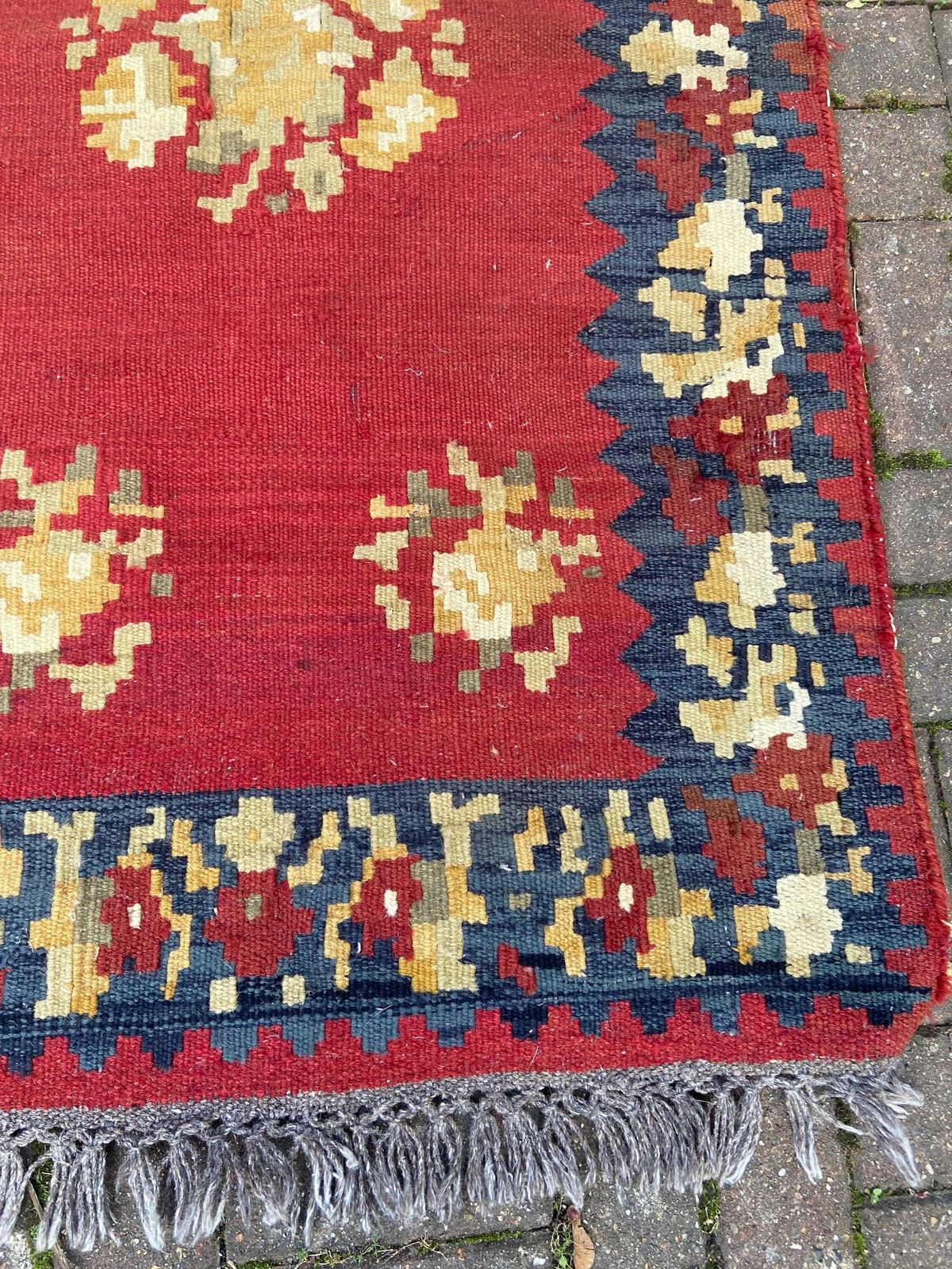 Vintage Large Kilim Rug In Red, Dark Blue/Black   Character Rug 144cm X 89cm photo for sale