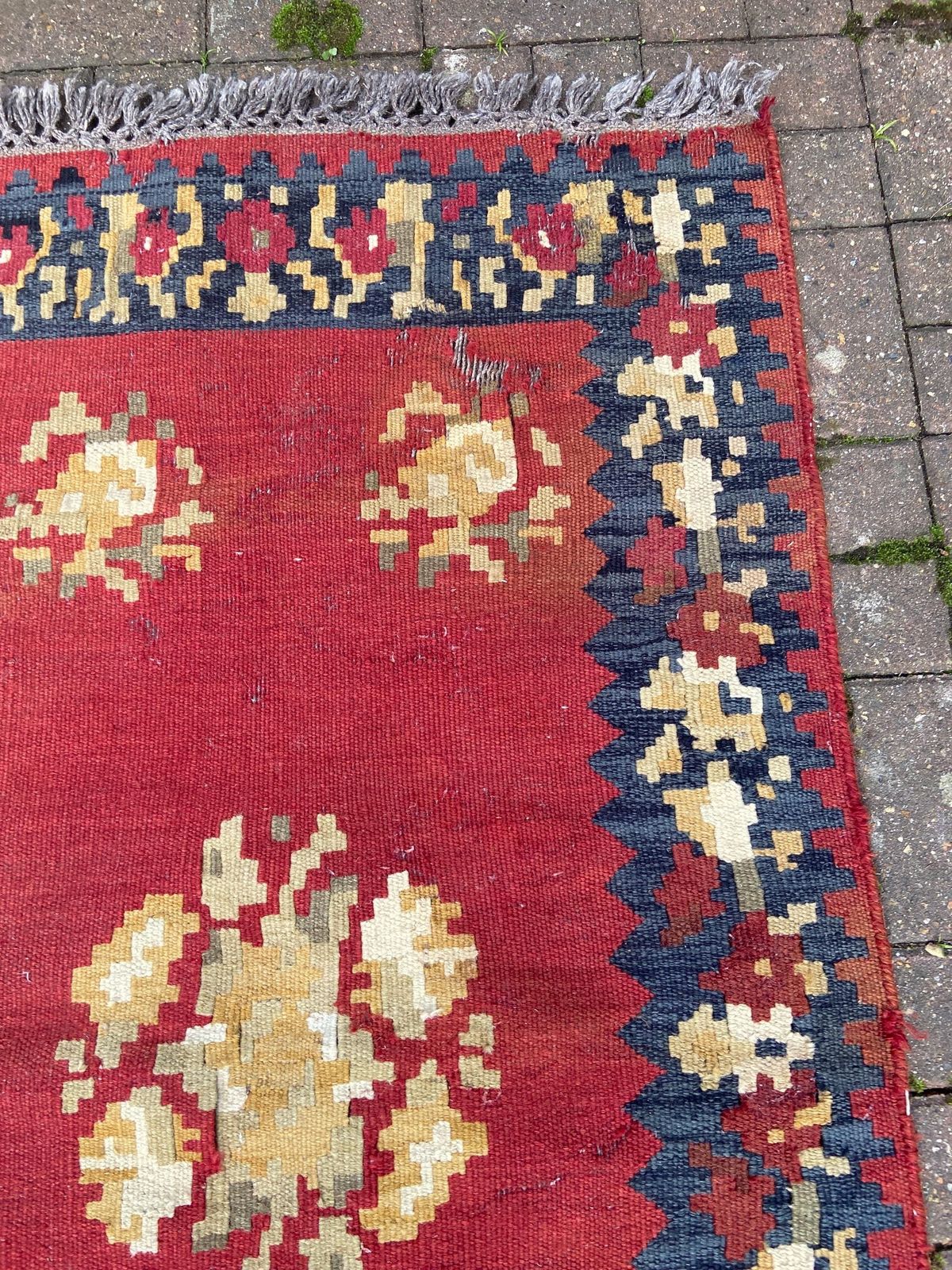 Vintage Large Kilim Rug In Red, Dark Blue/Black   Character Rug 144cm X 89cm photo 145.0