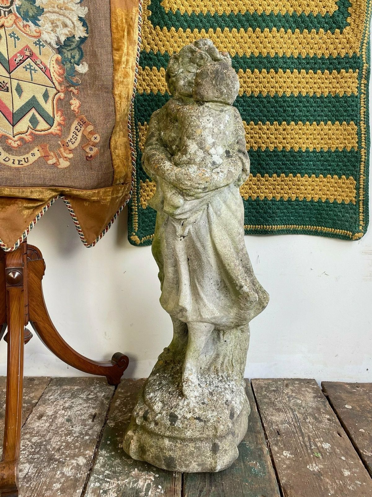 Composite Stone Figure Of A Woman And Child C.1940 photo furniture