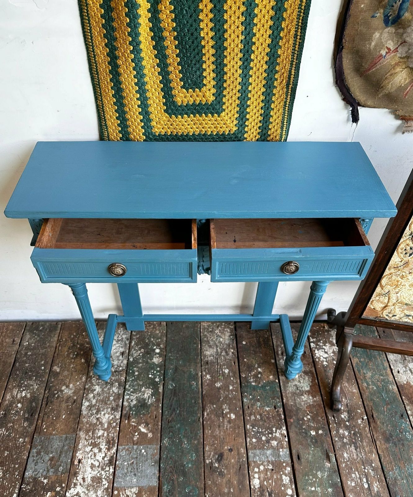 Antique French 2 Drawer Console Table Overpainted In Annie Sloan C.1900 photo vinterior