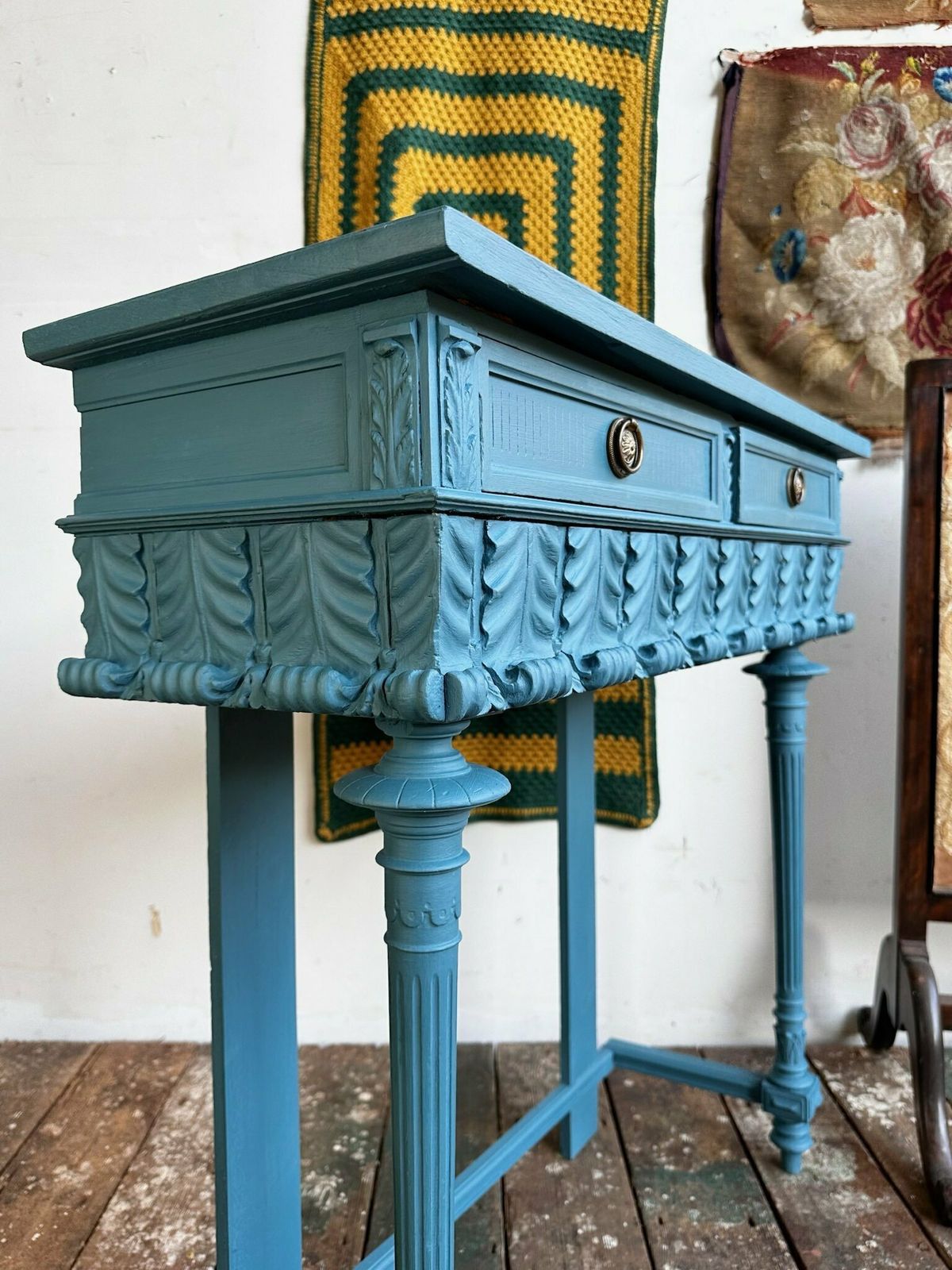 Antique French 2 Drawer Console Table Overpainted In Annie Sloan C.1900 photo vintage
