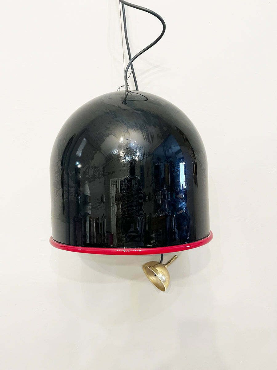 Toso Murano Black Chandelier With Red Profile Vintage 1970  Lighting