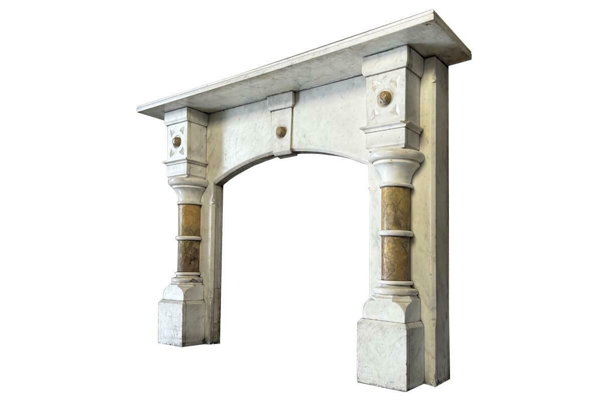 Antique Victorian Pillared Lightly Grained Carrara Marble Fireplace Surround photo for sale