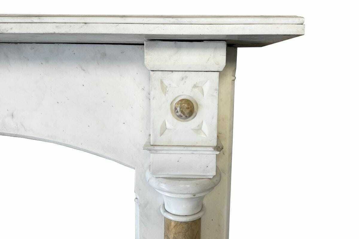 Antique Victorian Pillared Lightly Grained Carrara Marble Fireplace Surround photo vinterior