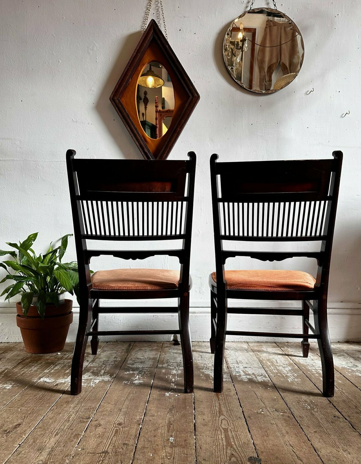 Pair Of Upholstered Mahogany Marquetry Chairs, Bone And Boxwood Details photo for sale