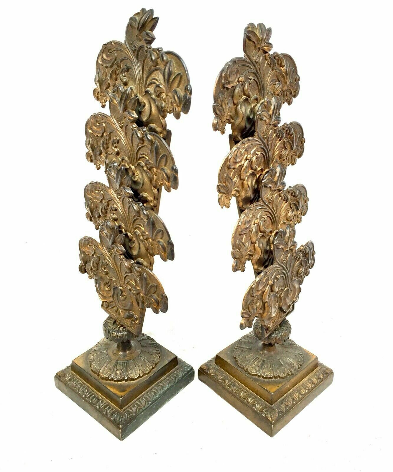 Antique Pair Of 19th Century Ornate Bronze Desktop Letter Holder Rack Stands photo for sale