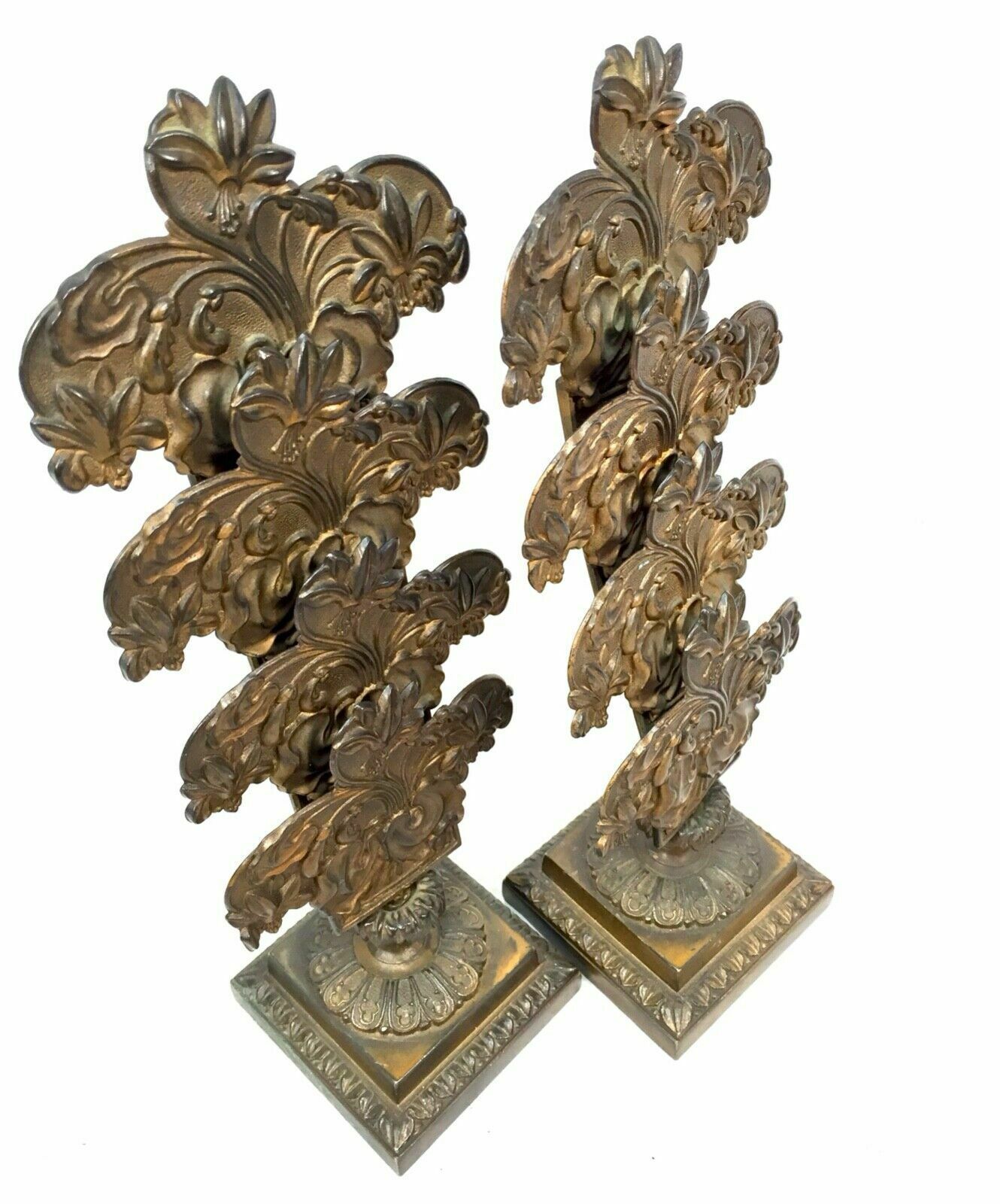 Antique Pair Of 19th Century Ornate Bronze Desktop Letter Holder Rack Stands photo vinterior