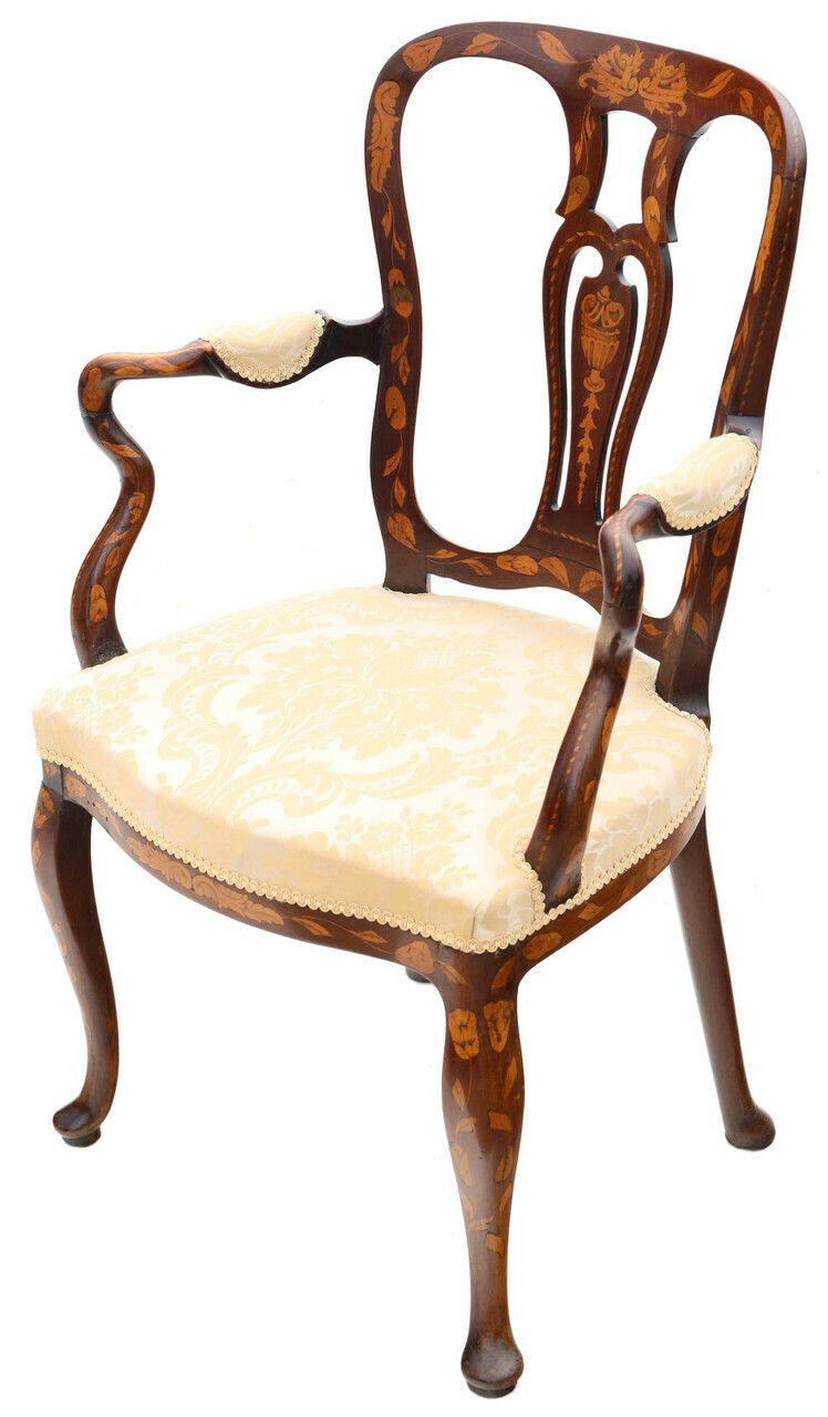 Antique Fine Quality 18th Century Dutch Marquetry Elbow Chair Armchair
