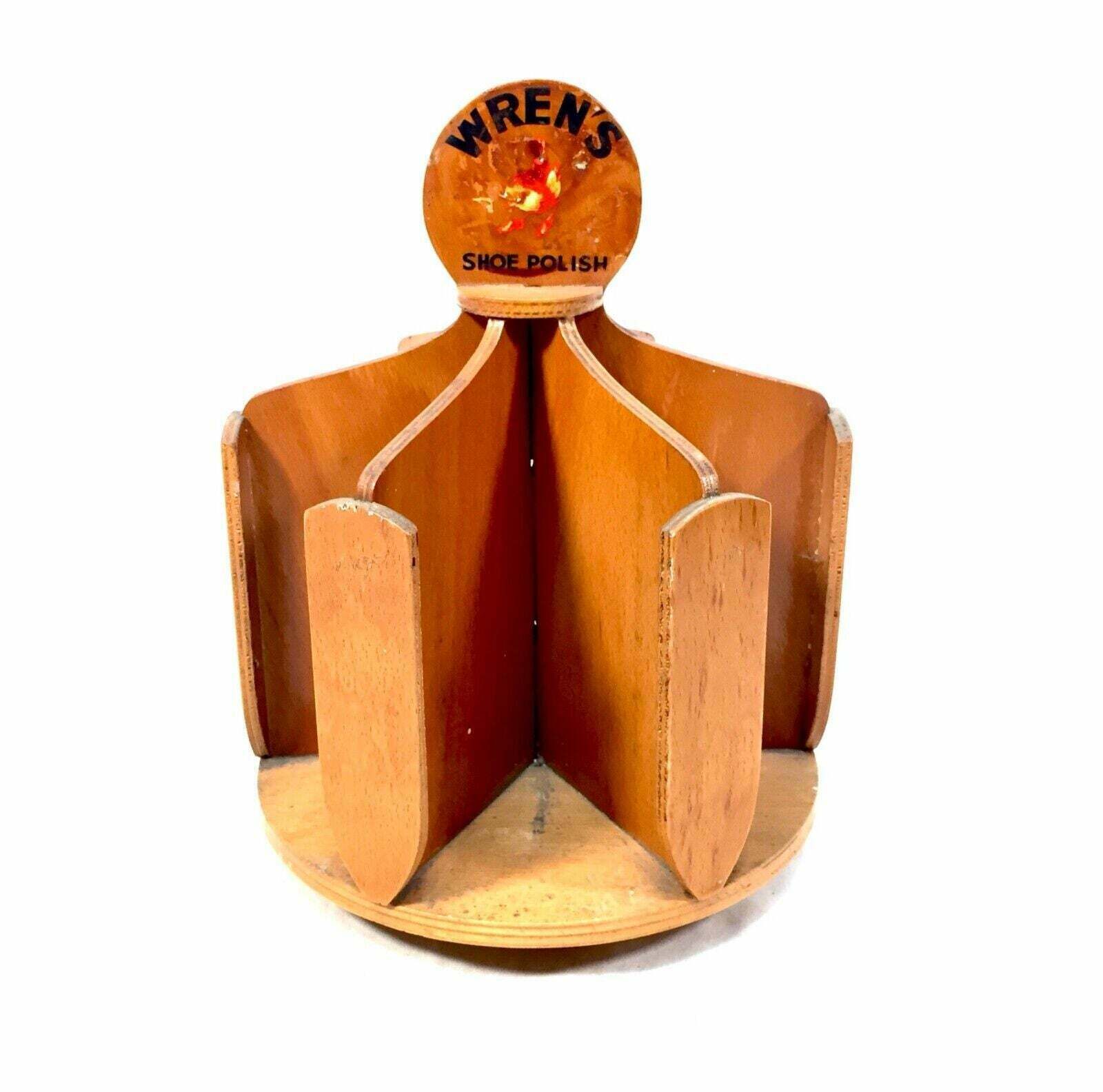 Antique Advertising   Wren's Shoe Polish Counter Top Tin Dispenser / Rack Holder photo vinterior