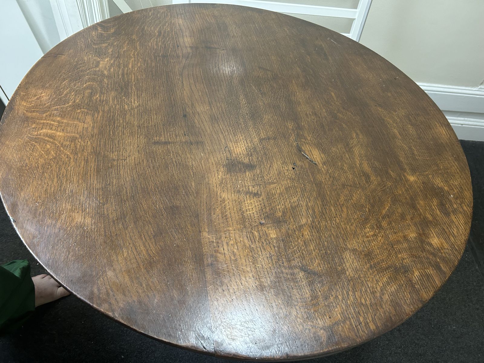 Antique Oak Round Tilt Top Dining Table Tripod Pedestal Base photo vintage