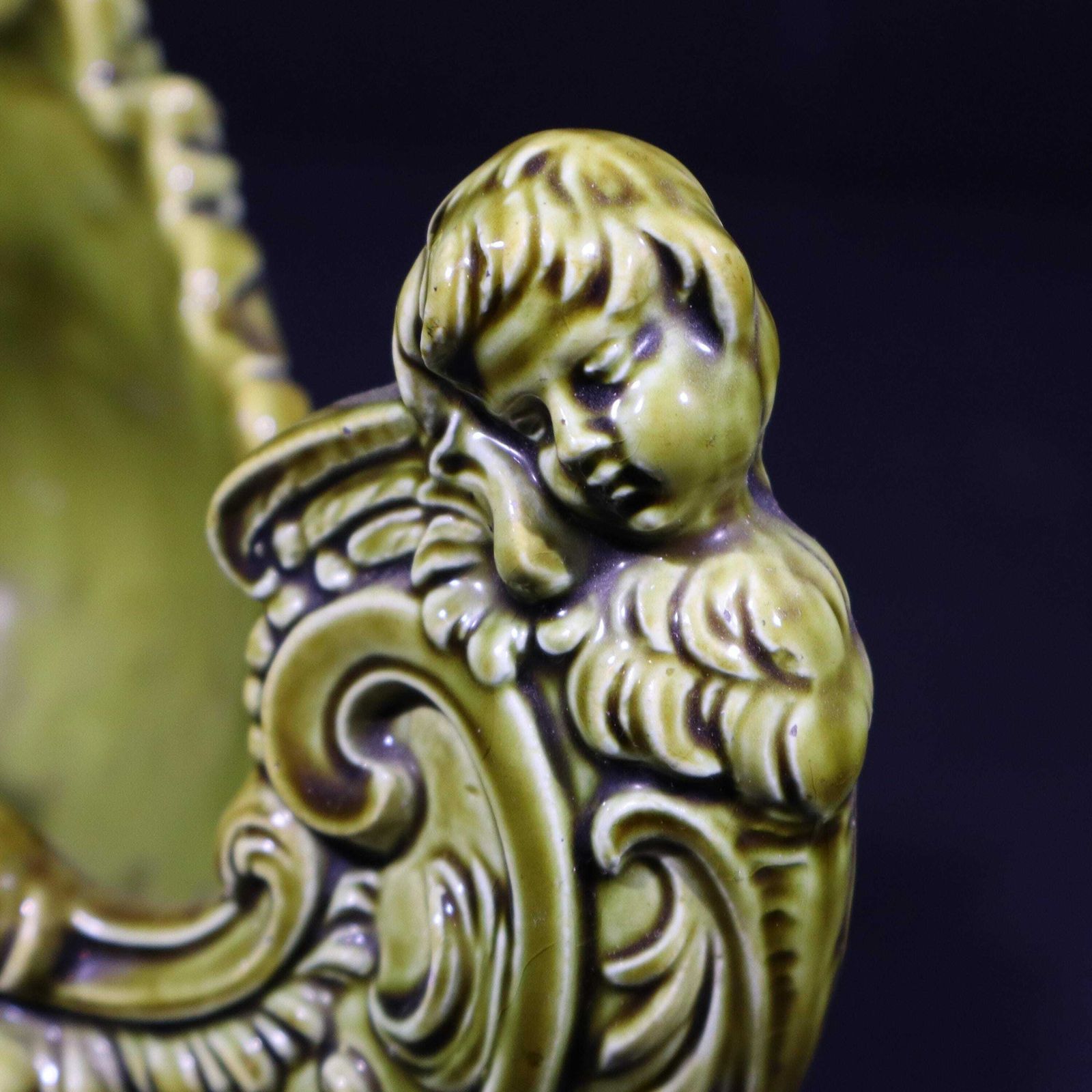 Antique Majolica Planter By Schütz Cilli Austrian Green Ceramic Jardiniere With Cherubs photo 670.0