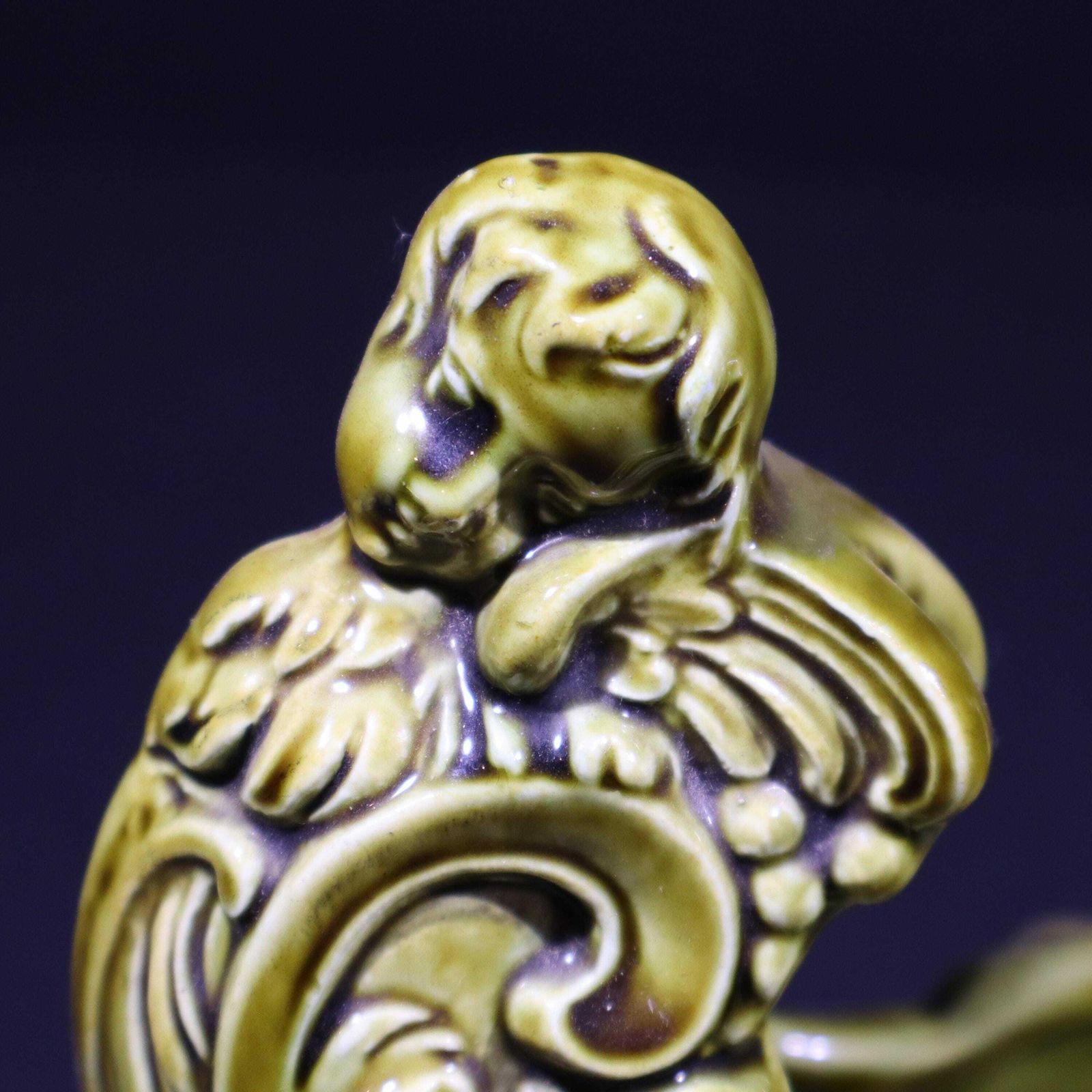 Antique Majolica Planter By Schütz Cilli Austrian Green Ceramic Jardiniere With Cherubs photo vinterior
