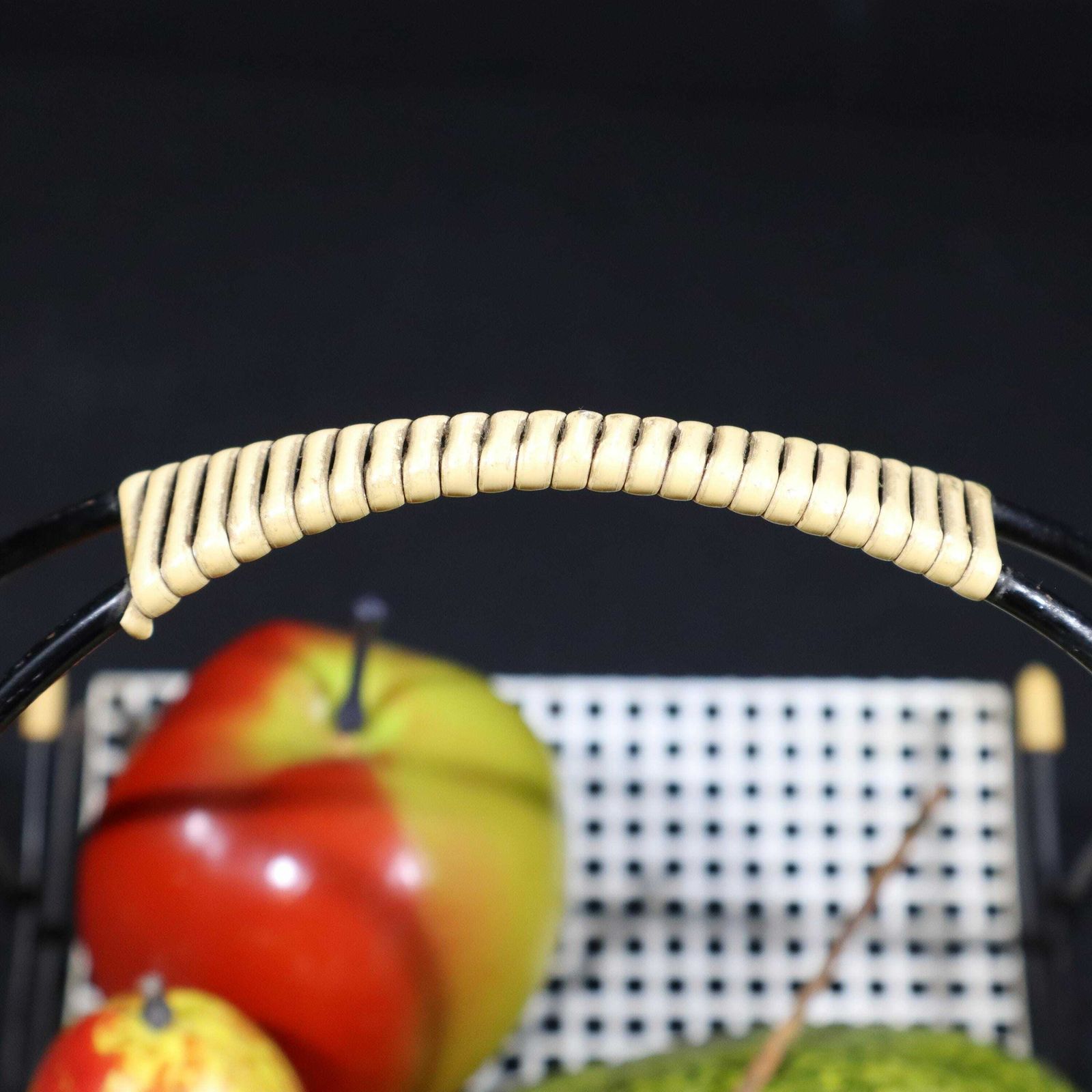 1950s Midcentury Perforated Metal Basket, French Postmodern Fruit Basket Centerpiece photo vintage