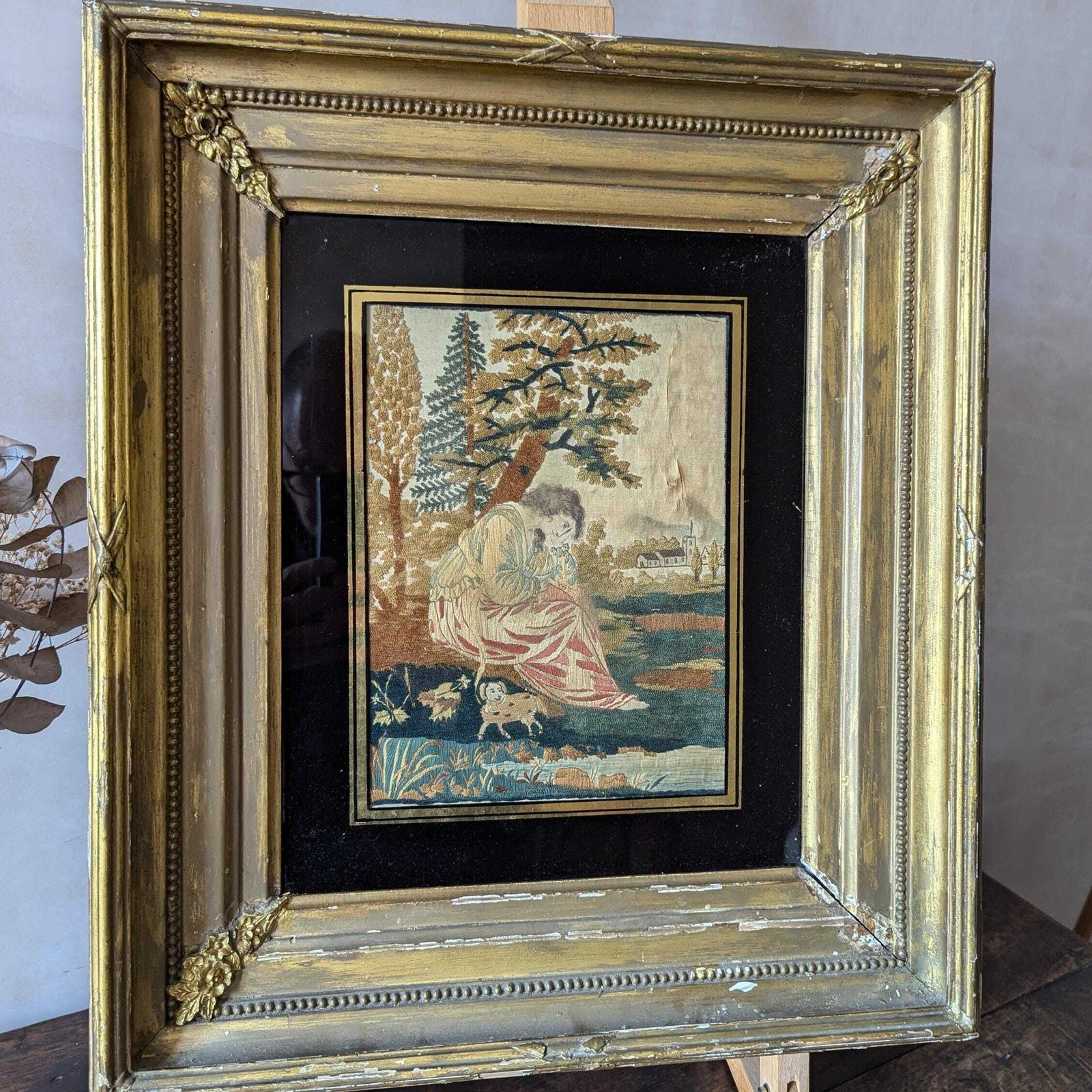 A Stunning Antique Georgian Silk Work Tapestry In Original Frame C1800 photo for sale