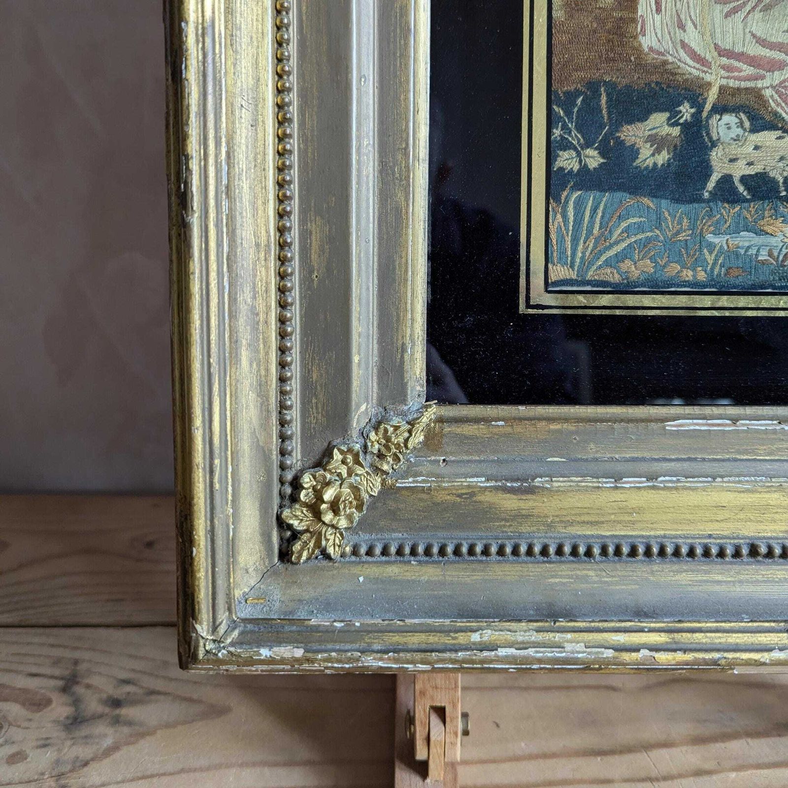 A Stunning Antique Georgian Silk Work Tapestry In Original Frame C1800 photo vintage