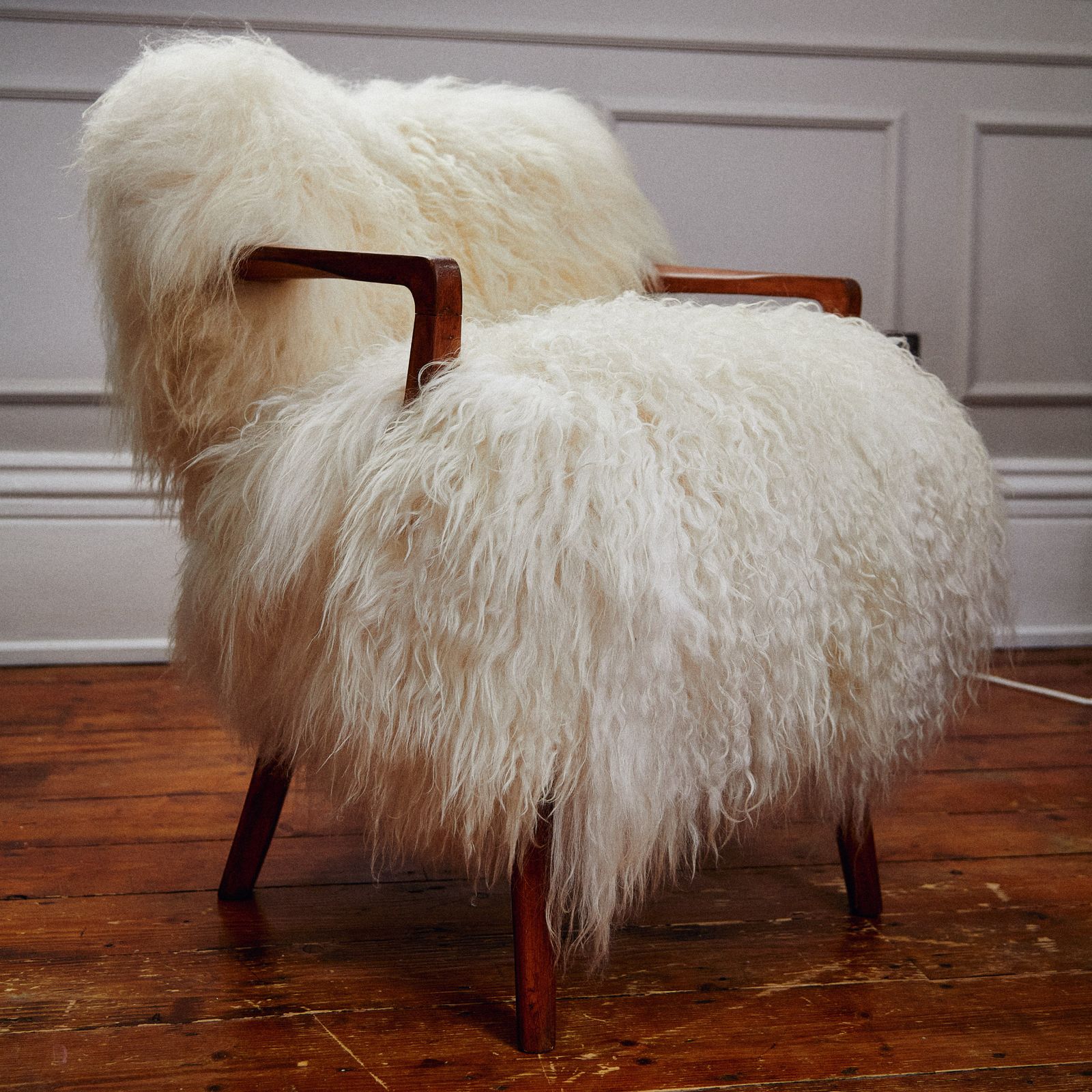 The Three Sheep Chair 1930s Mid Century Modern Armchair With Long Haired Icelandic Sheepskin photo Furniture