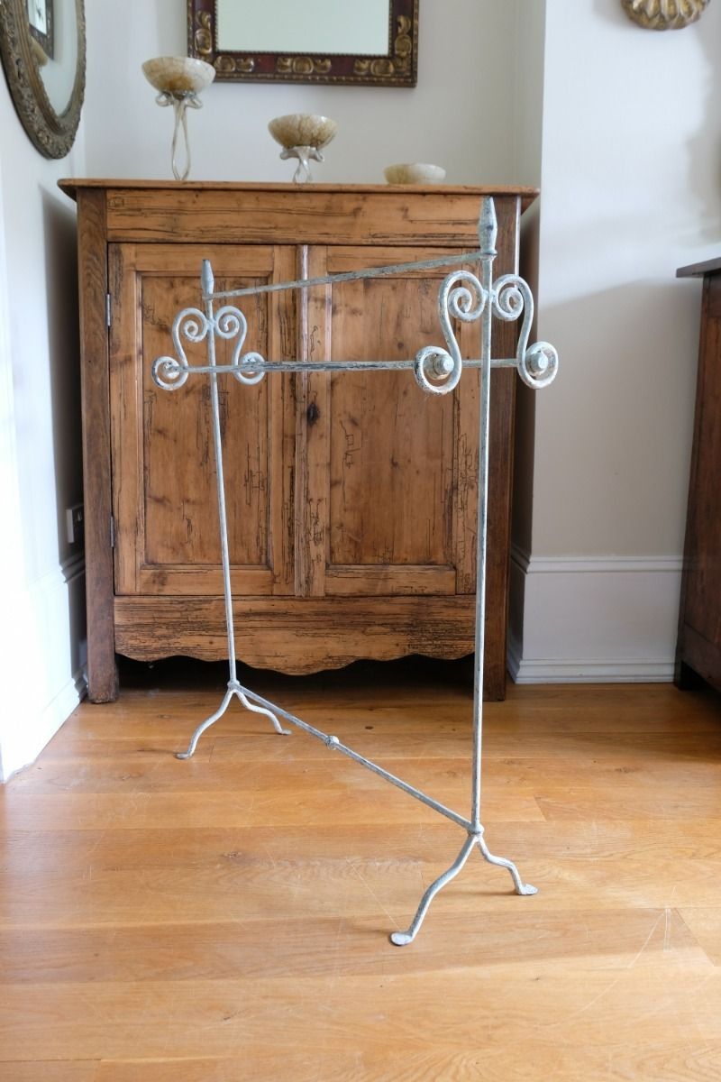 Wrought Iron & Painted Towel Rail With Scroll Ends photo vintage