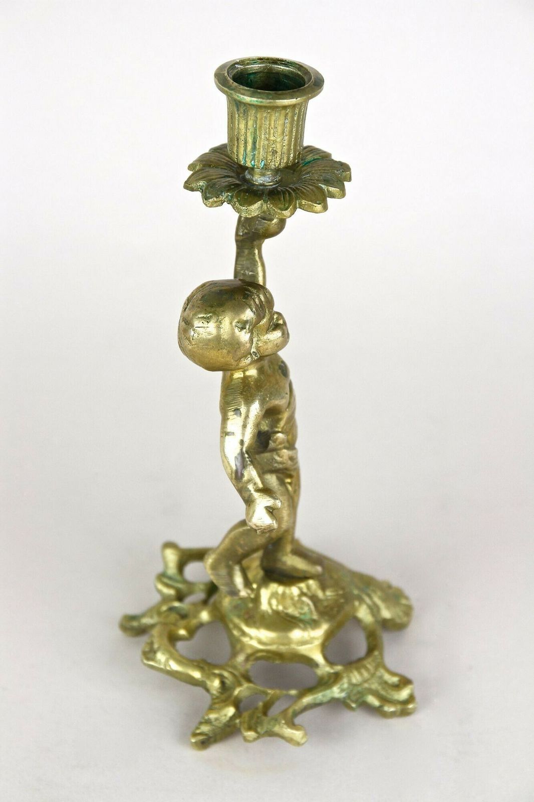 photo for sale 19th Century Sculptural Firegilt Baroque Revival Brass Candleholder, At Ca. 1880