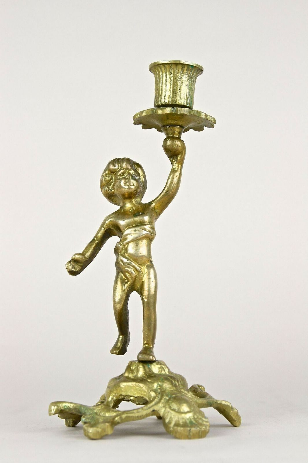 photo vinterior 19th Century Sculptural Firegilt Baroque Revival Brass Candleholder, At Ca. 1880