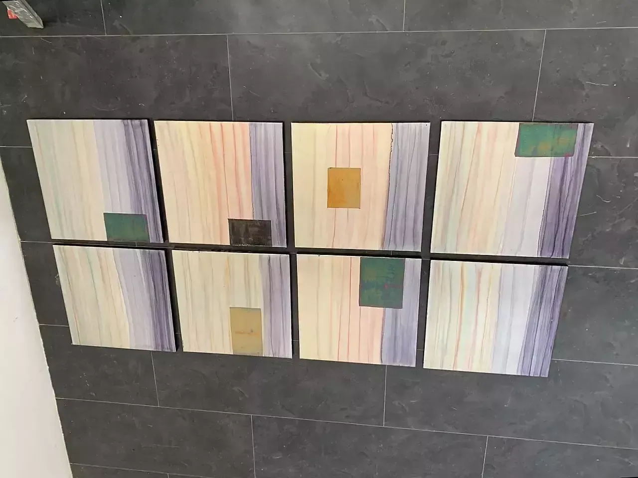 Iridescent Polychrome Abstract Panels In Metal, 1980s, Set Of 8 photo Home Fixtures
