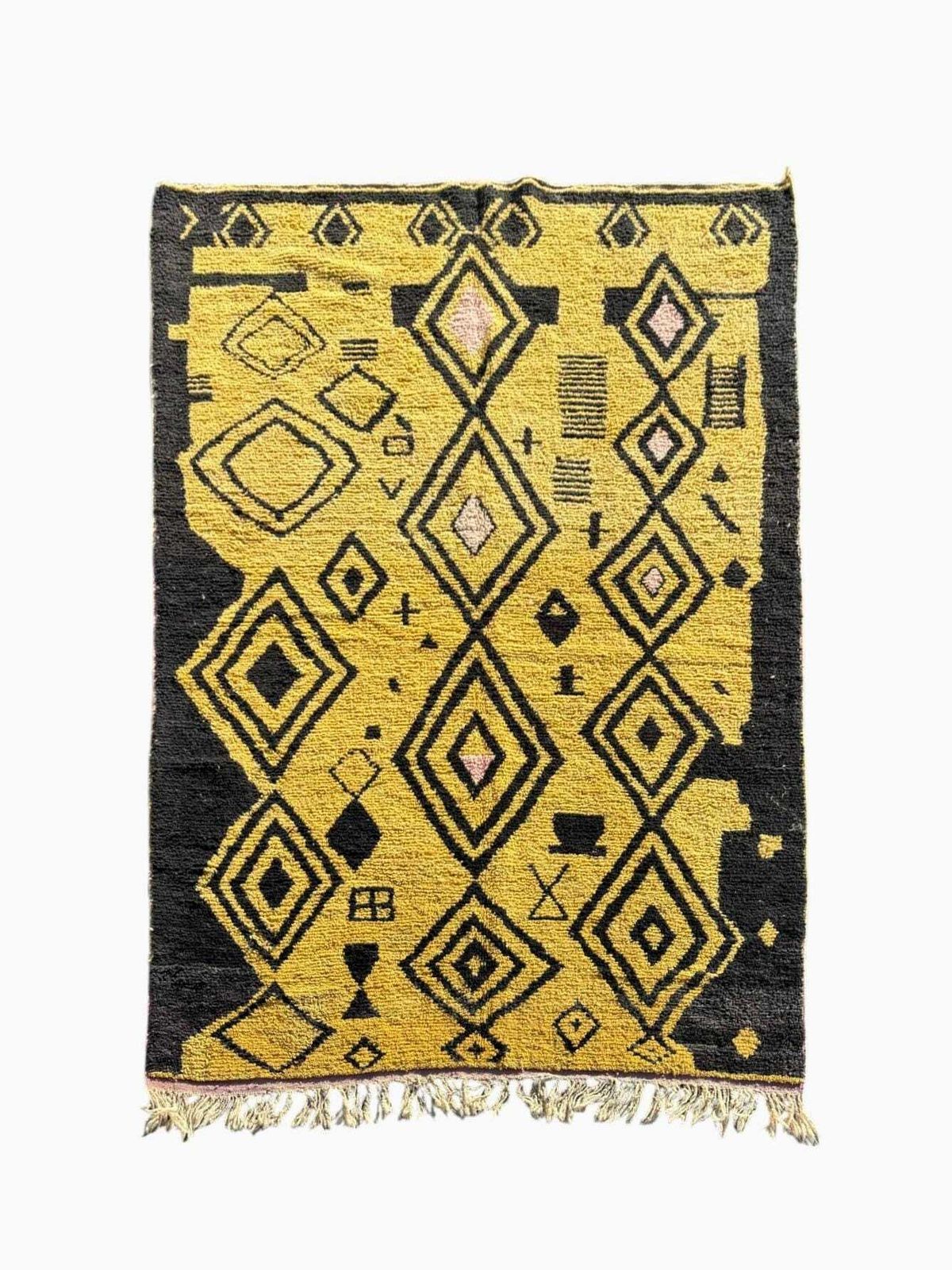 Yellow Modern Berber Rug 200x330 Cm , Living Room Decor, Modern Beni Ourain Rug, Berber Wool Rug, Floor Berber Rug photo furniture