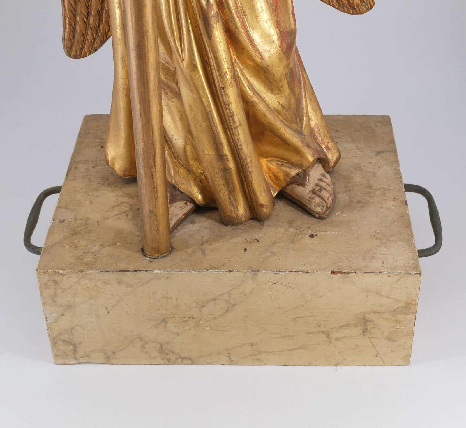 Home Decor 19th Century Carved Giltwood & Polychrome Painted Angel Alter Candlestick photo