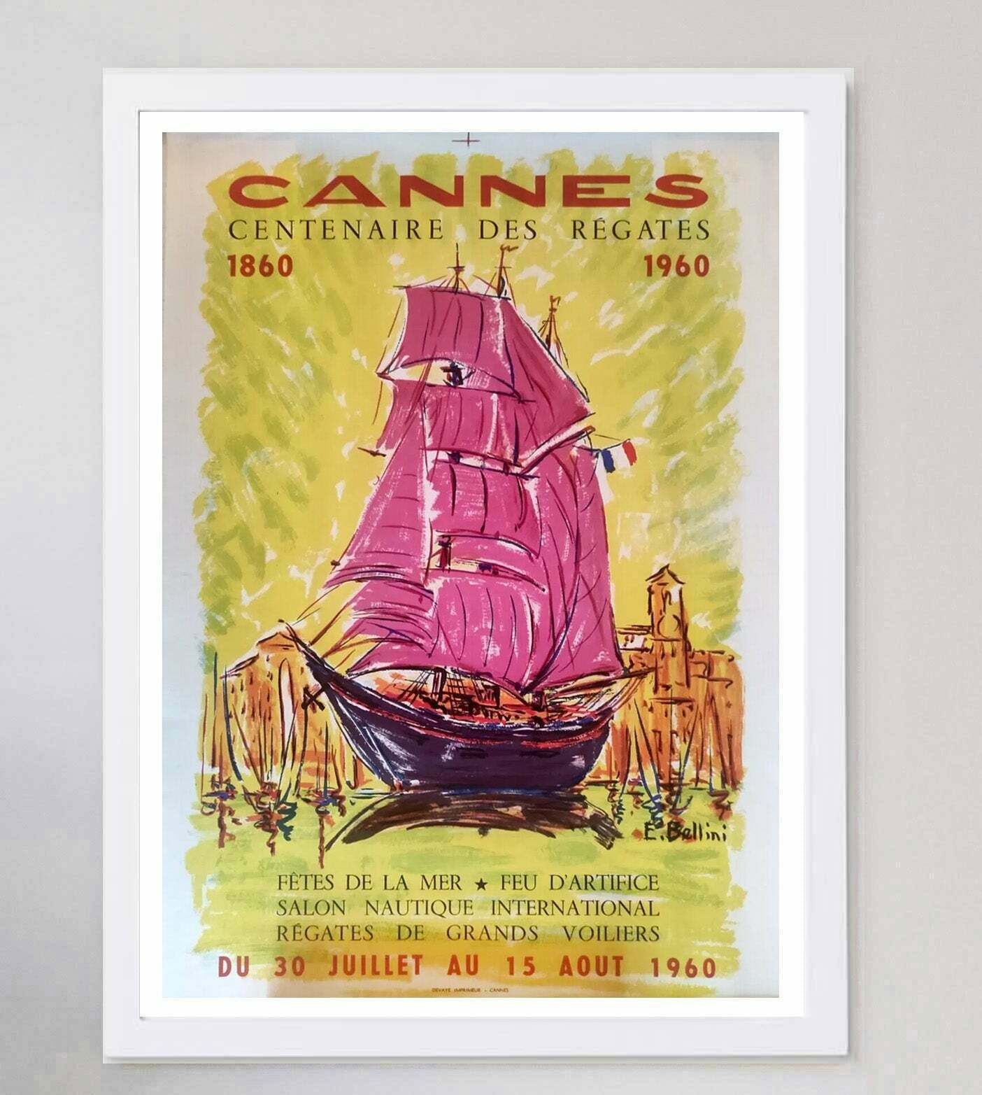 Cannes   Centenary Of The Ship Regatta 1860 1960 Original Vintage Poster photo for sale