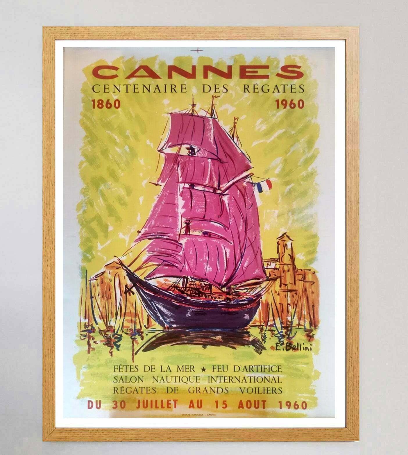 Cannes   Centenary Of The Ship Regatta 1860 1960 Original Vintage Poster photo Art
