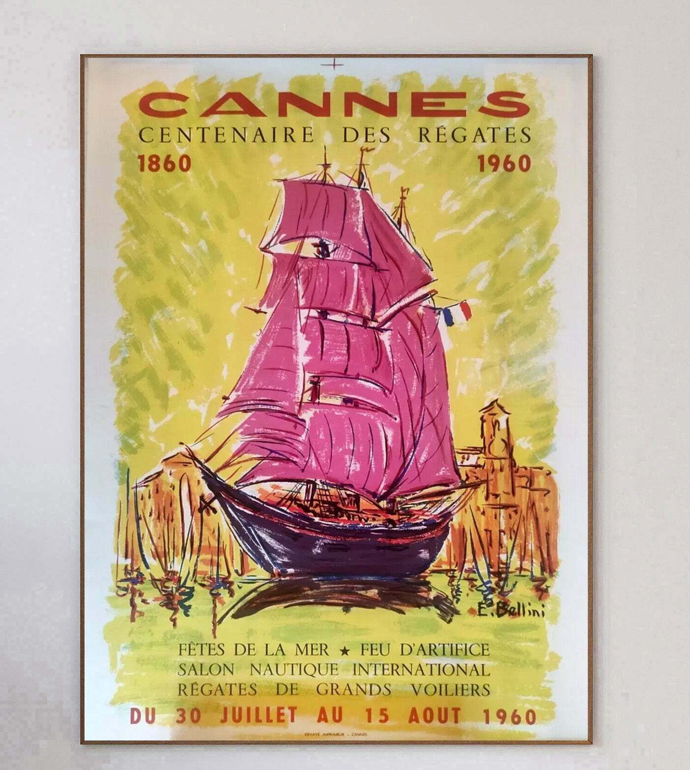 Cannes   Centenary Of The Ship Regatta 1860 1960 Original Vintage Poster photo 853.0