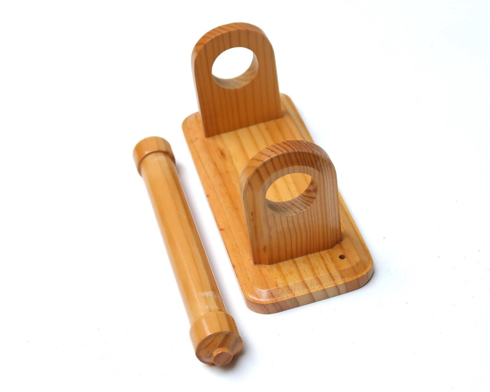 French Pin Wood Toilet Paper Dispenser, 1970s / Vintage, Pale Wood, Restroom, Bathroom, Hanger photo for sale