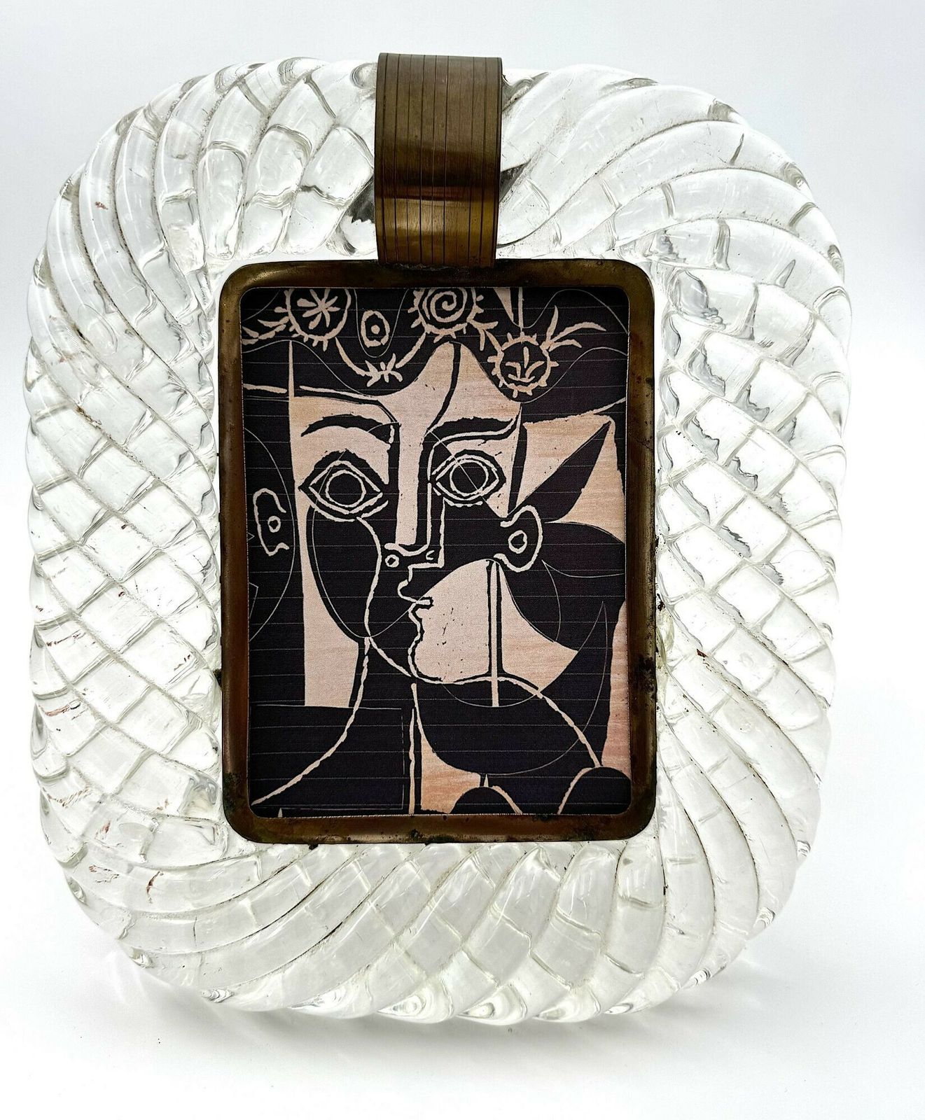 An Orignal 1940s Murano Torchon Glass And Brass Framed Mirror Attributed To Seguso
