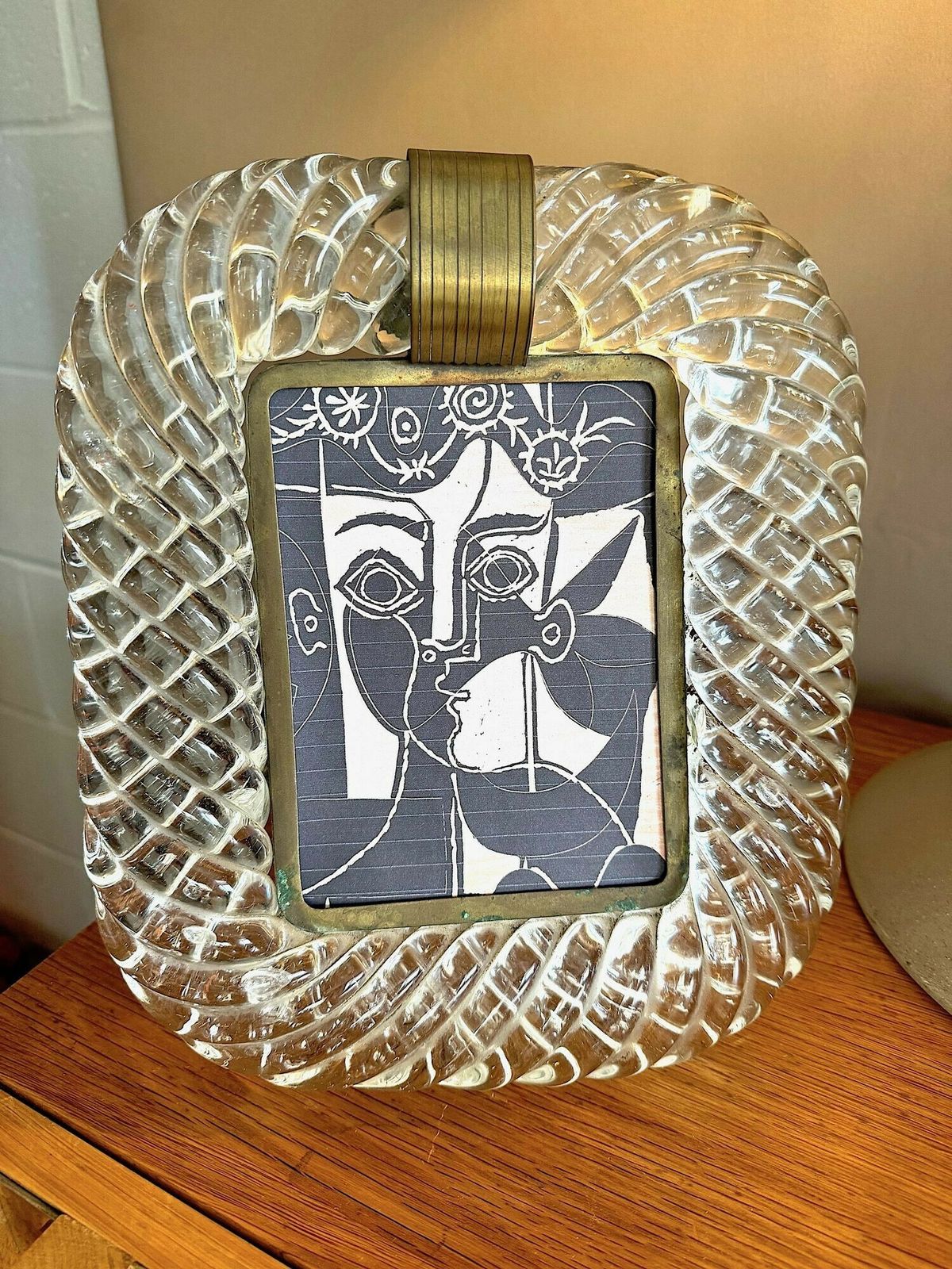 photo vintage An Orignal 1940s Murano Torchon Glass And Brass Framed Mirror Attributed To Seguso