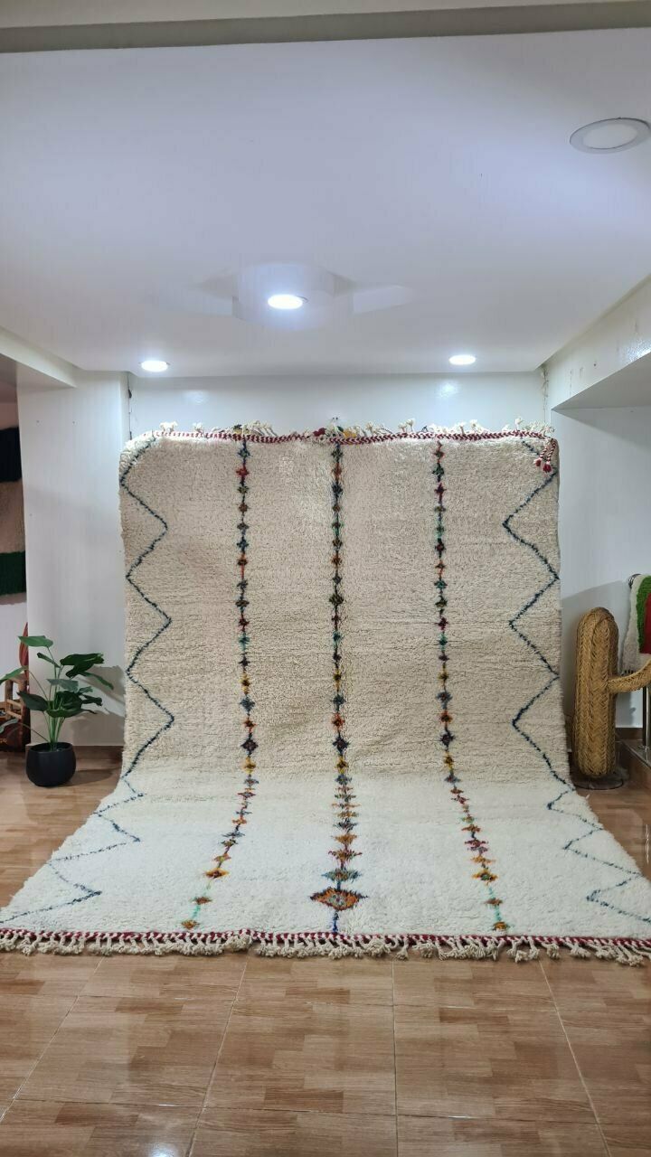 Elegant Moroccan Beni Ouarain Rug With Colorful Tribal Lines – Handwoven Wool Carpet 300x200 Cm photo furniture