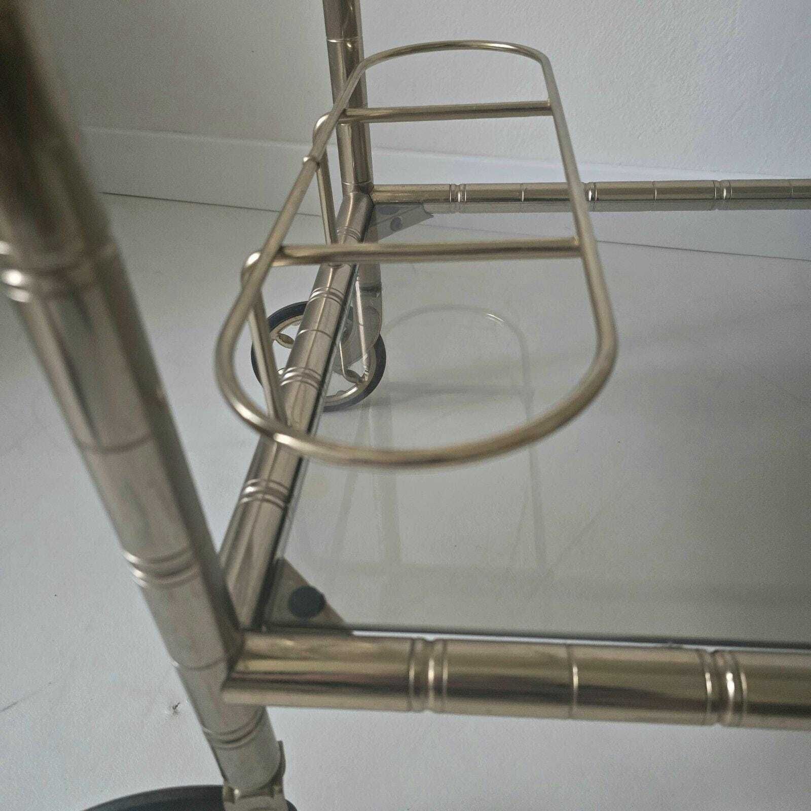 Vintage Hollywood Regency Brass And Smoky Glass Faux Bamboo Bar Cart By Orsenigo, Italy 1970s photo for sale