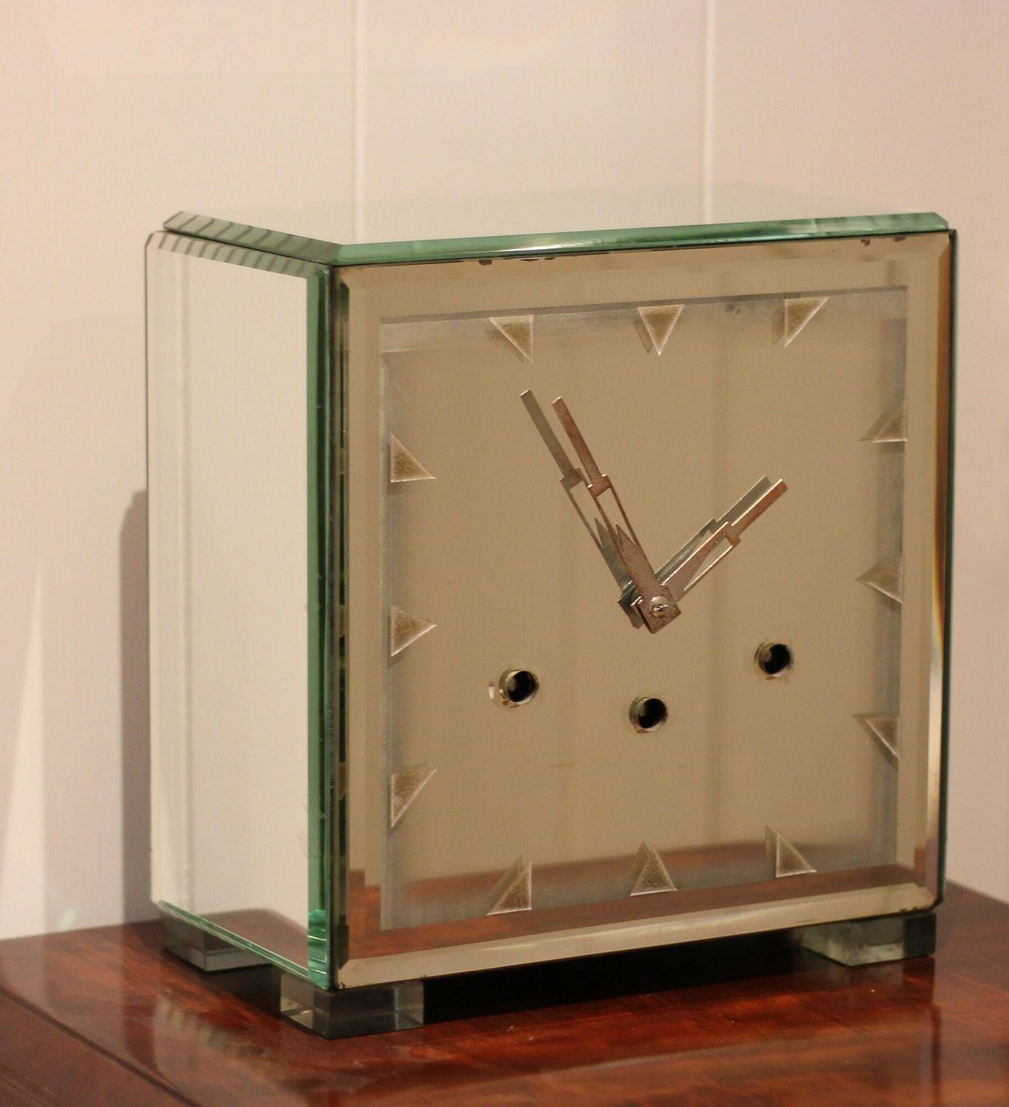 Unusual Art Deco Glass Westminster Chiming Mantel Clock photo furniture