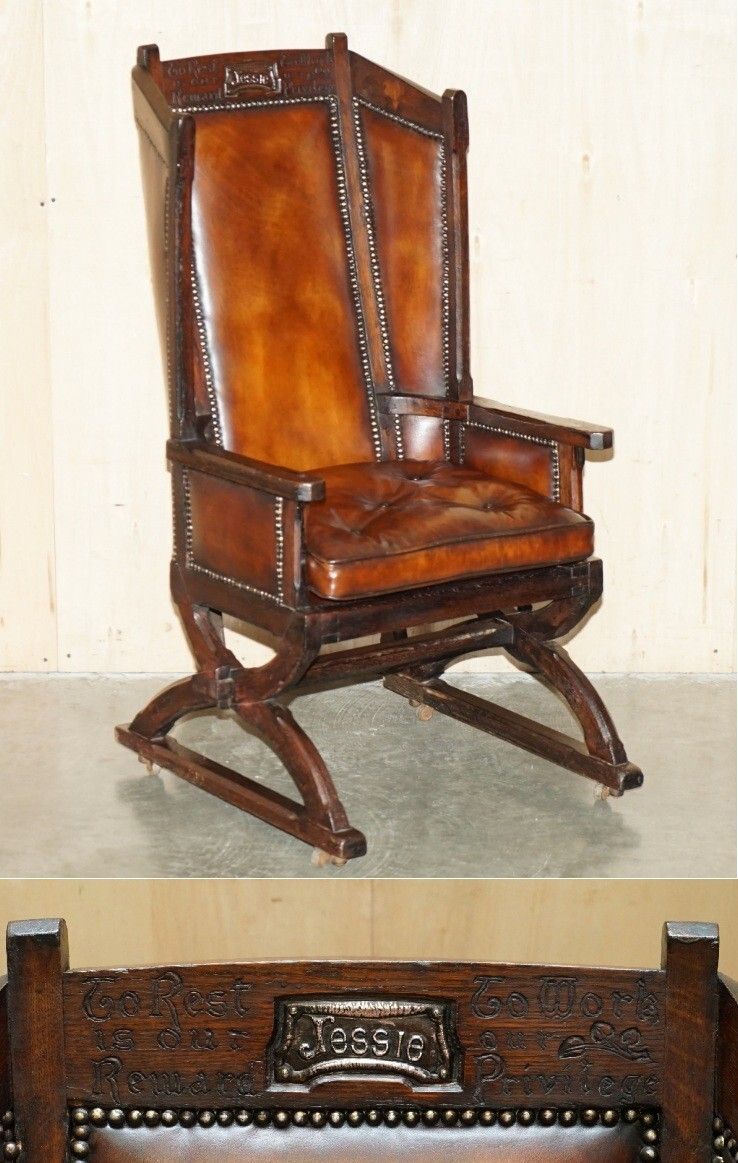 Museum Quality Carved Circa 1700 Antique Restored Brown Leather Jessie Armchair