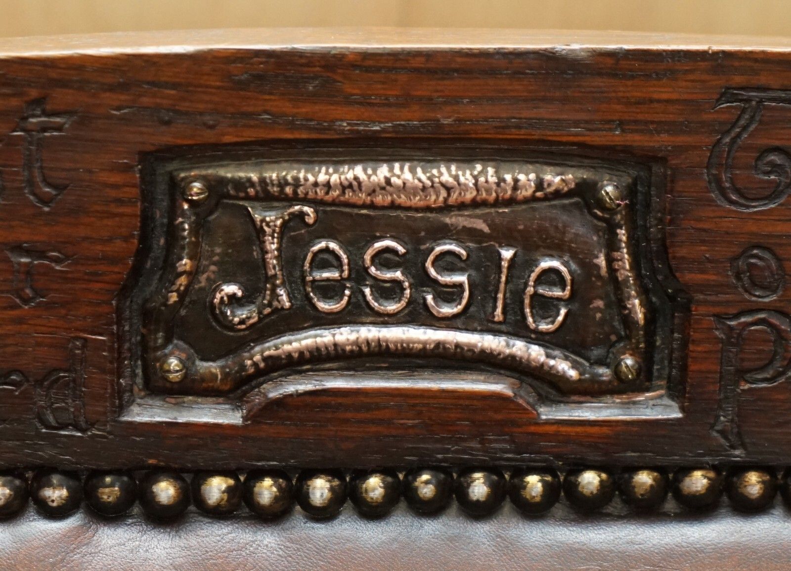 photo furniture Museum Quality Carved Circa 1700 Antique Restored Brown Leather Jessie Armchair