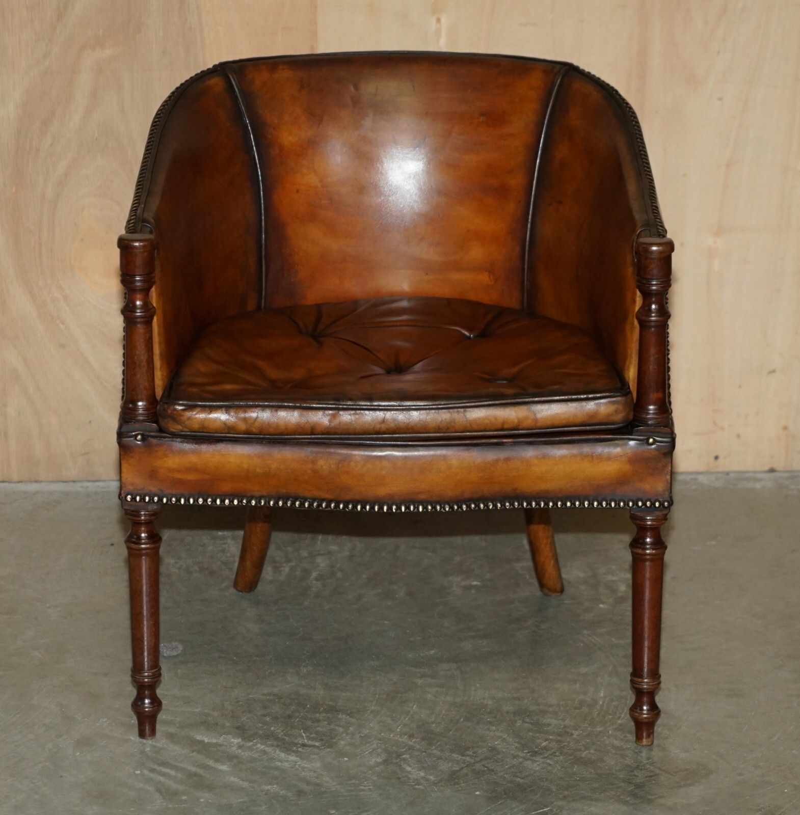 Pair Of Hand Dyed Brown Leather Thomas Chippendale Chesterfield Tub Armchairs photo Furniture
