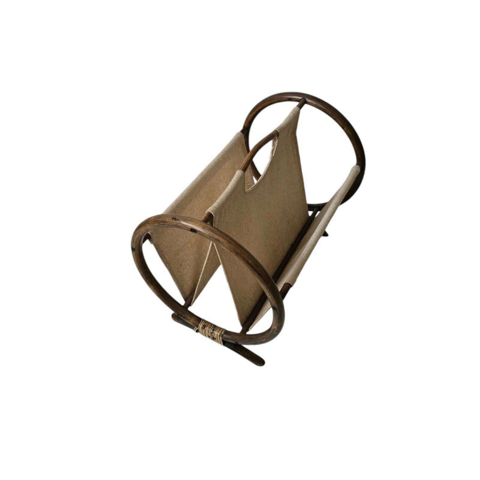 Vintage Mid Century Elegant Magazine Stand In Rattan And Linen photo buy