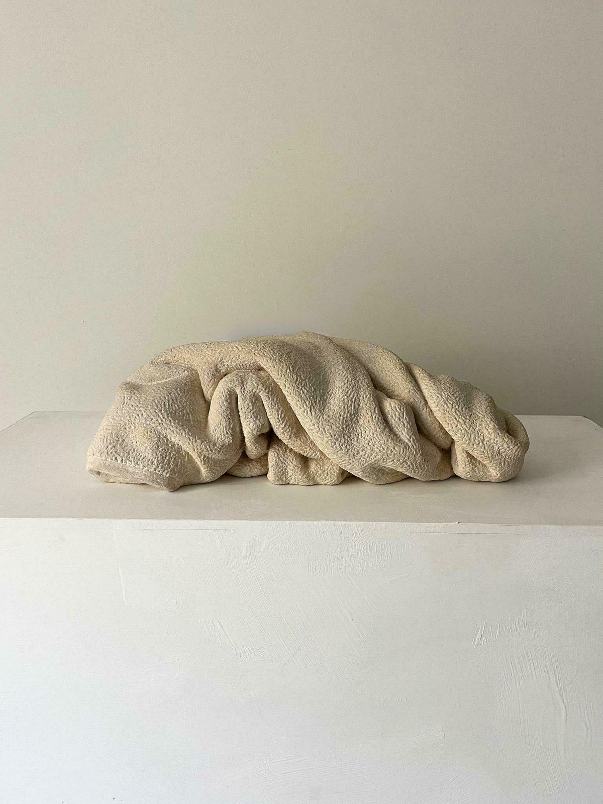 Stone Towel Sculpture Hand Carved And Chiselled In Raw Limestone Abstract Modern Art photo for sale