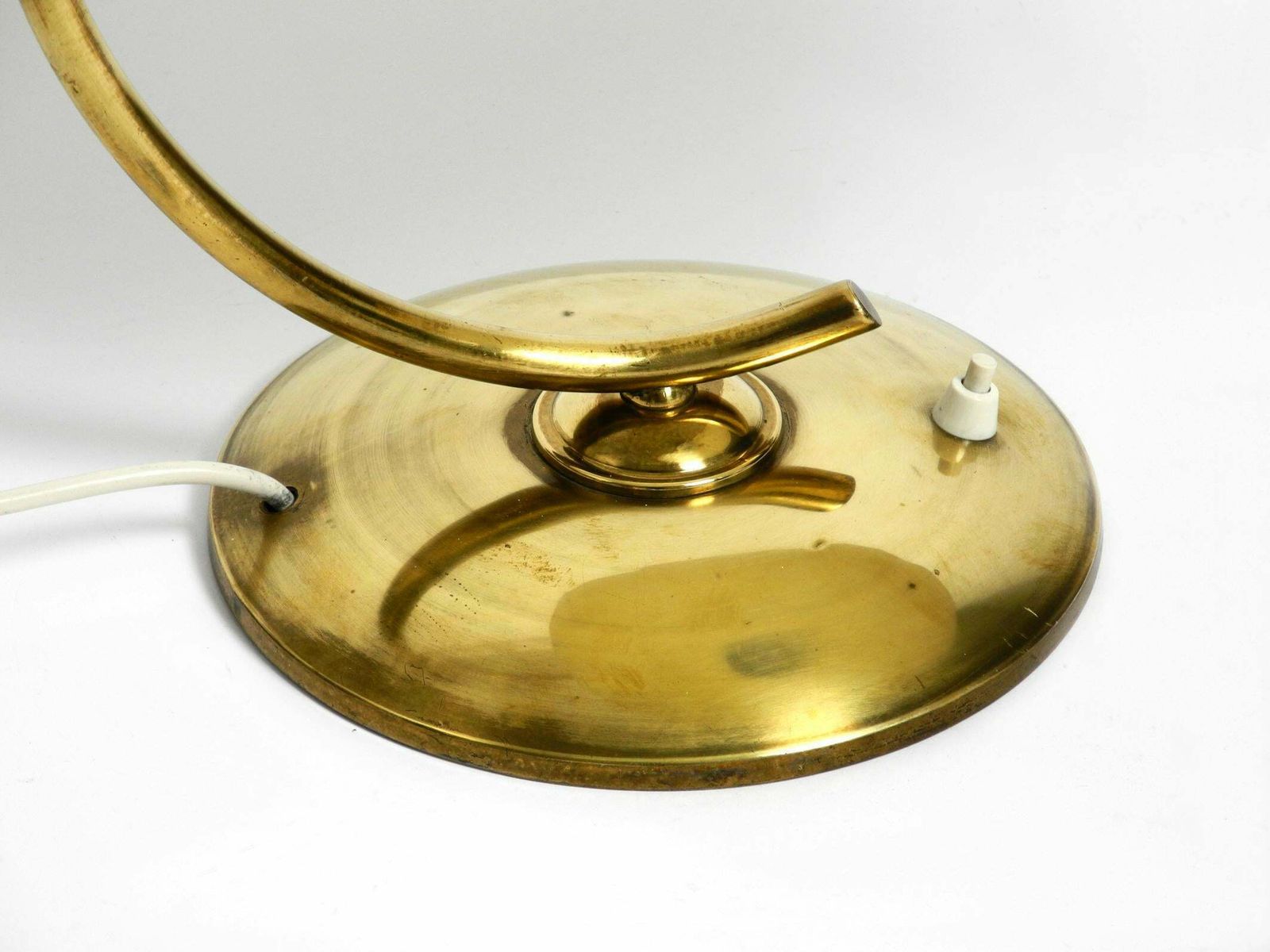 Beautiful Large Mid Century Modern Brass Table Lamp With Red Metal Shade photo vintage