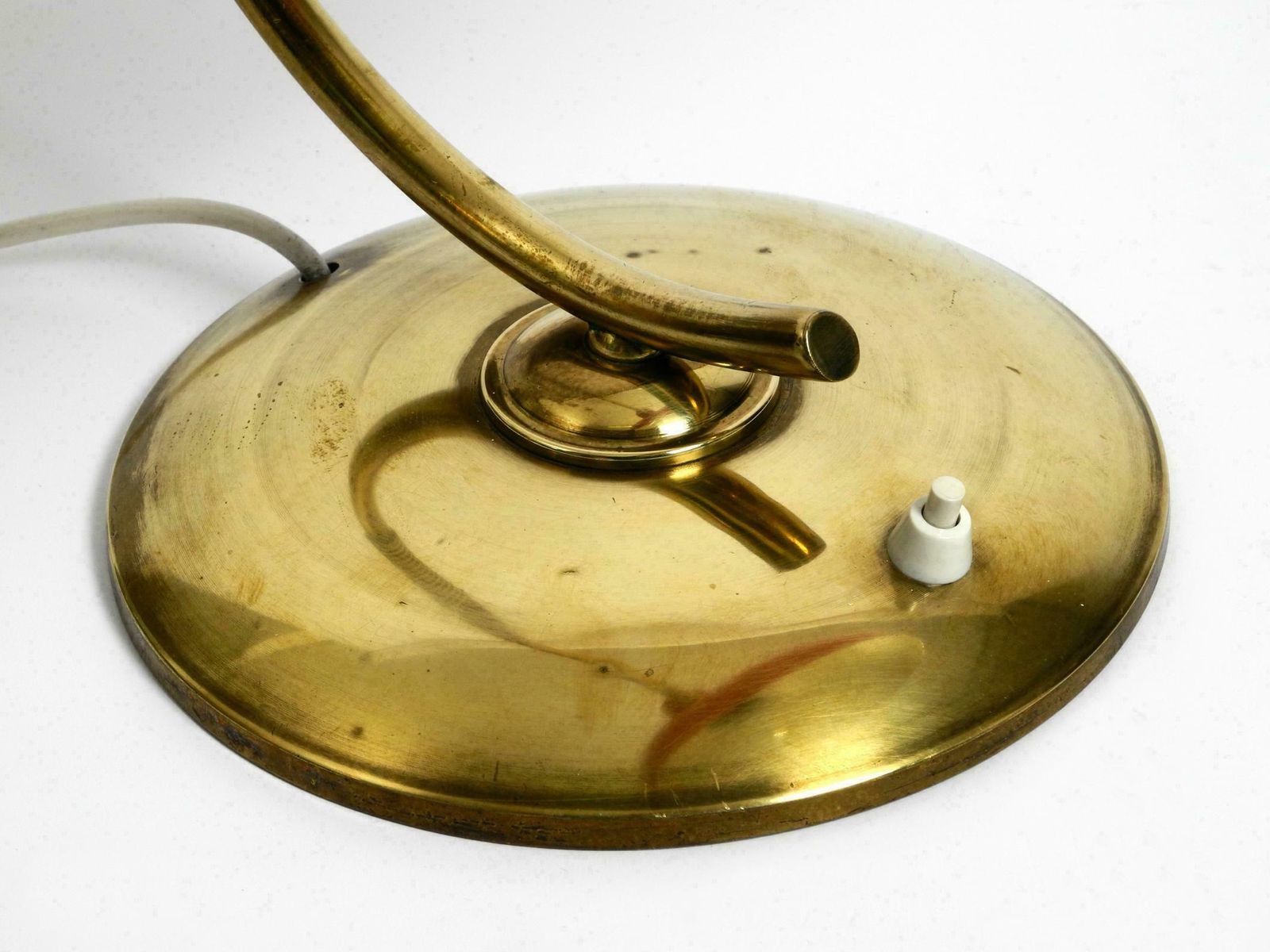 Lighting Beautiful Large Mid Century Modern Brass Table Lamp With Red Metal Shade photo