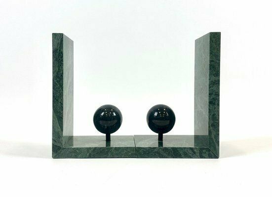 French Art Deco Green Marble Bookends With Balls, 1930s, Set Of 2 photo Home Decor