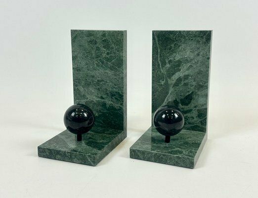 French Art Deco Green Marble Bookends With Balls, 1930s, Set Of 2 photo vintage