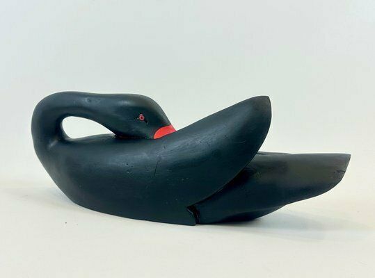 Large Vintage Carved Wood Black Swan Figurine photo for sale