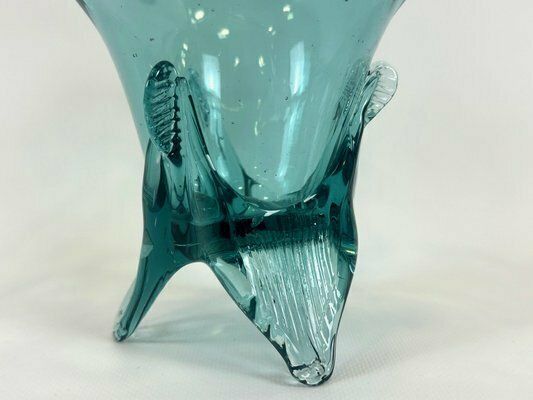 Home Decor Turquoise Polish Glass Basket From Ząbkowice Glassworks, 1960s photo