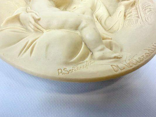 Italian Hand Carved Alabaster Wall Plate Madonna Serena By A. Santangela For Studio Dante Di Volteradici, 1979 photo Art